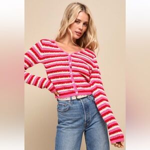 Lulu's Pink and White Striped Cardigan